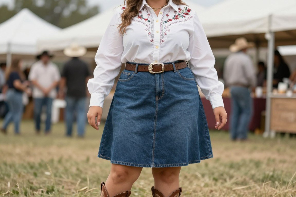 Plus size denim skirt western outfit