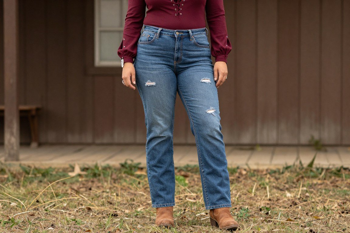 Plus size distressed denim with lace-up western top