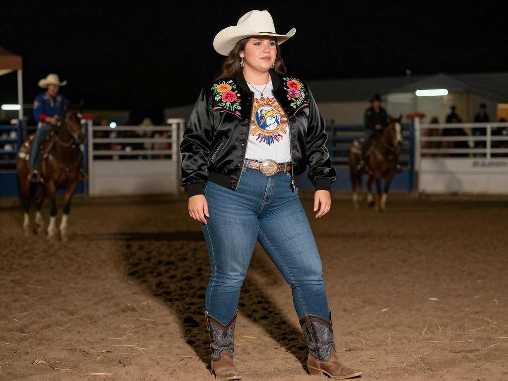 Plus size embroidered bomber jacket outfit