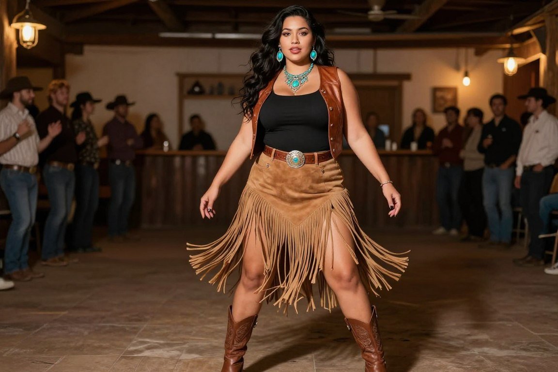 Plus size fringe suede skirt outfit