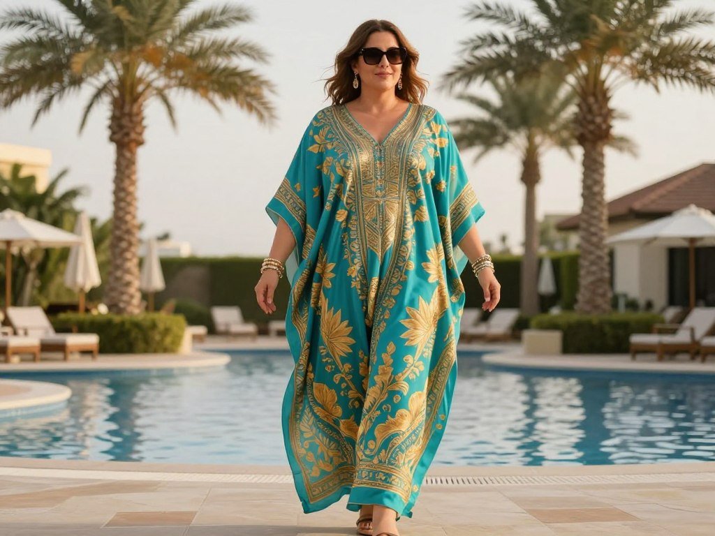 Plus size kaftan dress for beach resort vacation