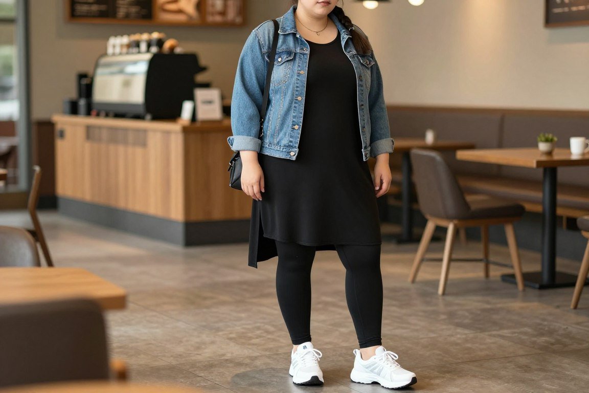 Plus size leggings and tunic 90s casual outfit