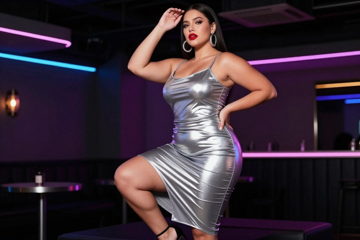 Plus size metallic dress 90s party outfit