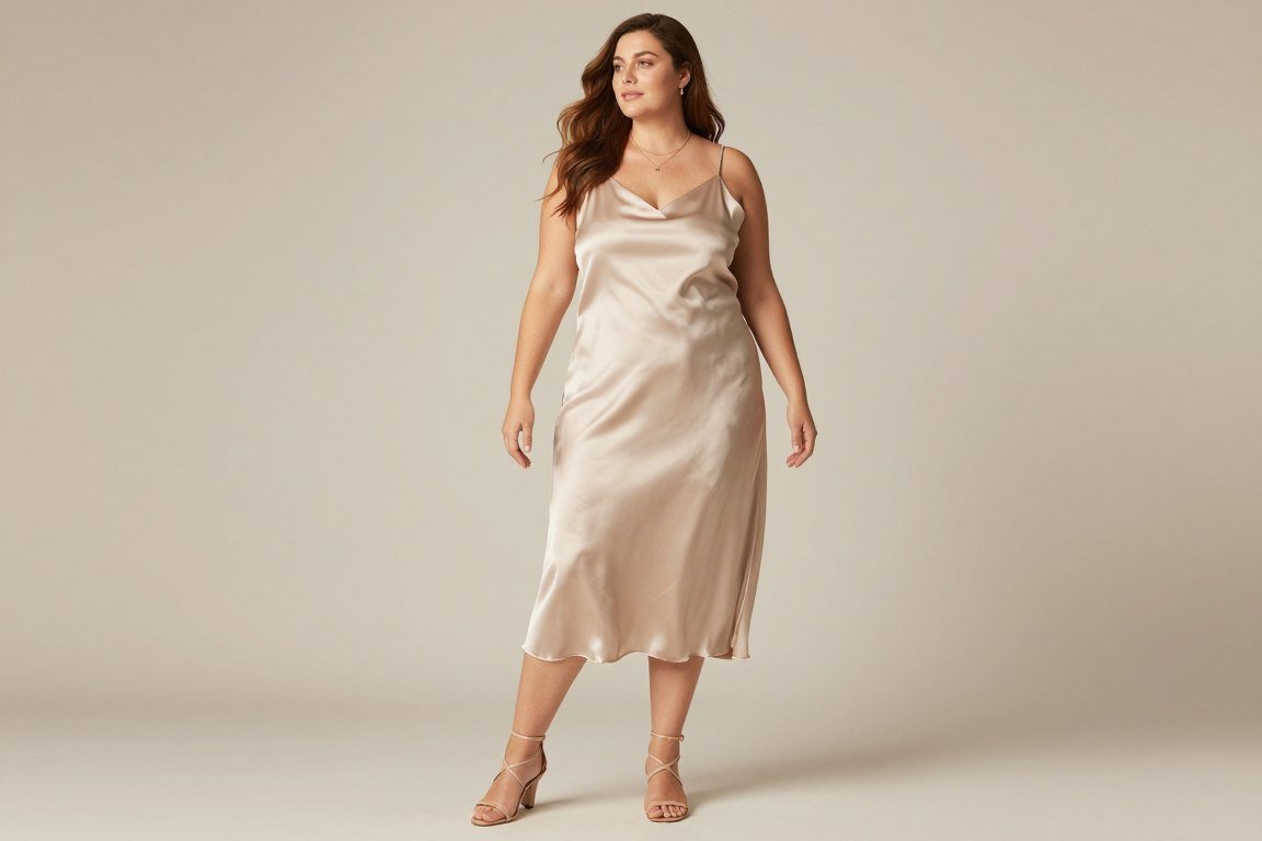 Plus size neutral slip dress minimalist 90s style