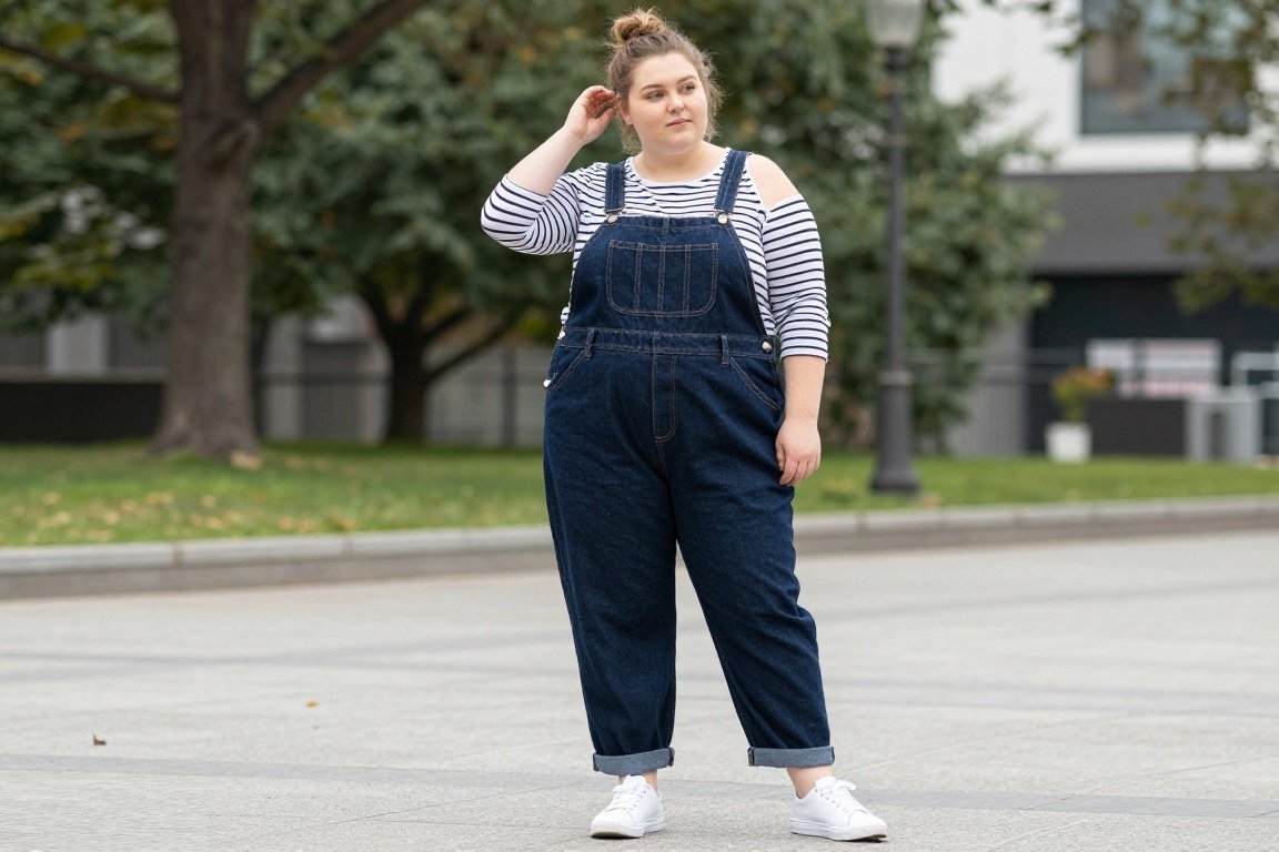 Plus size overalls outfit styled for 90s grunge fashion