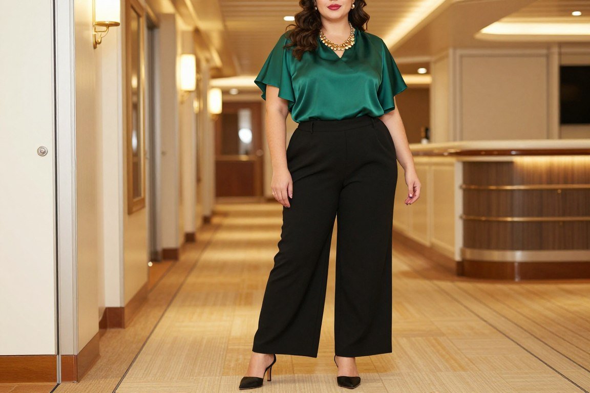 Plus size palazzo pants outfit for cruise smart casual evening