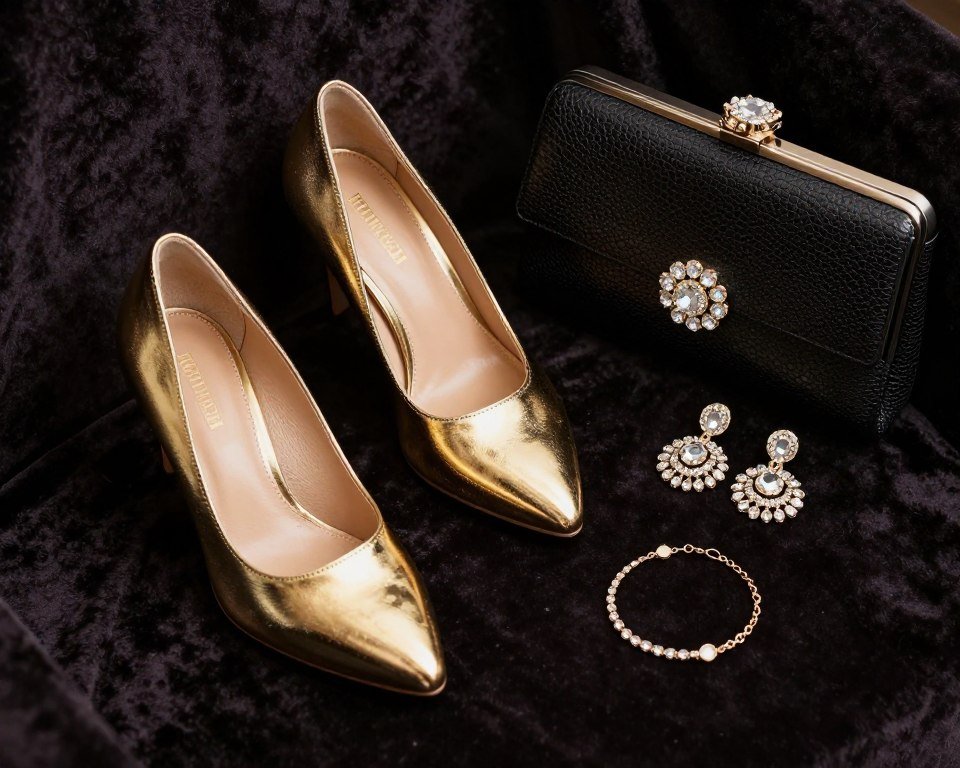 Plus size party accessories including heels and clutch