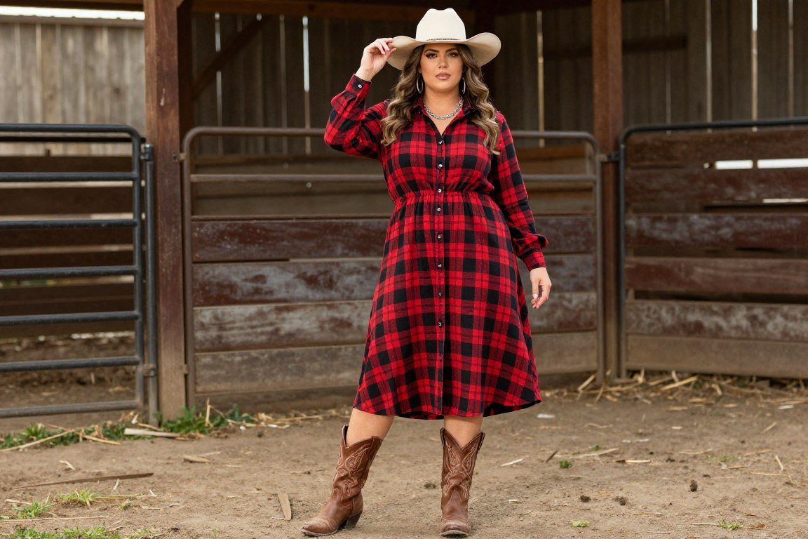 Plus size plaid midi dress rodeo outfit