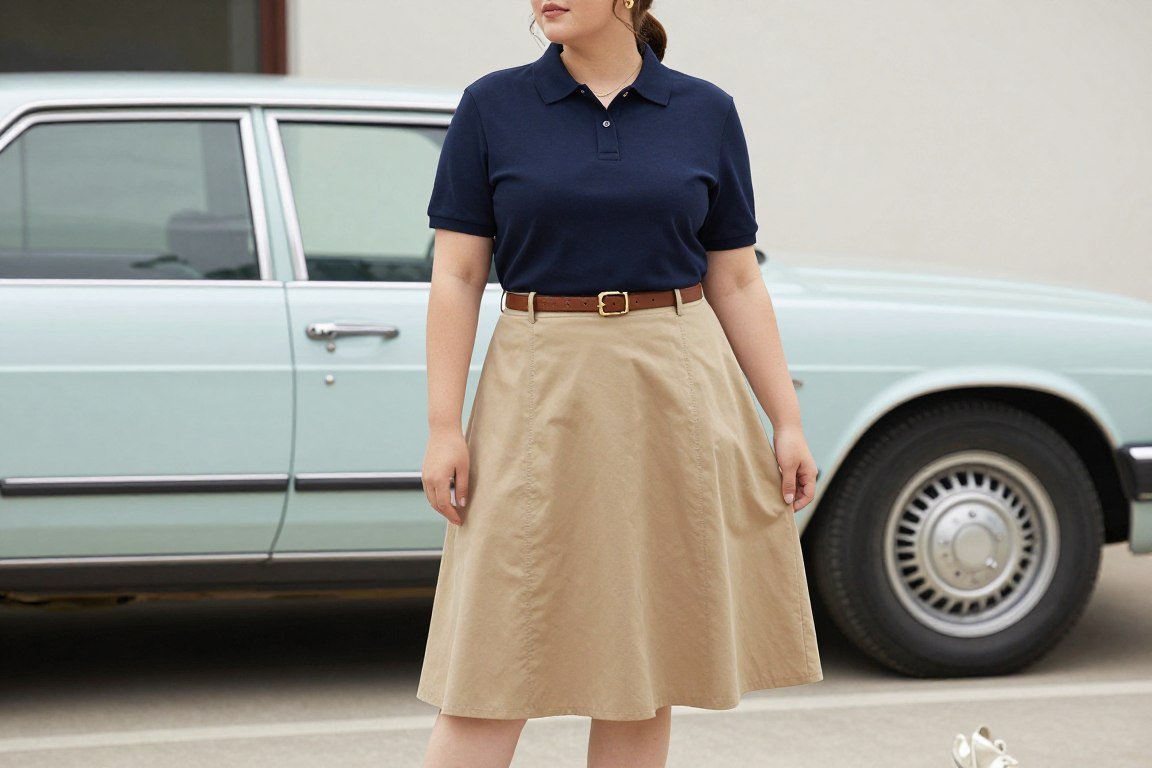 Plus size polo shirt and skirt preppy 90s look