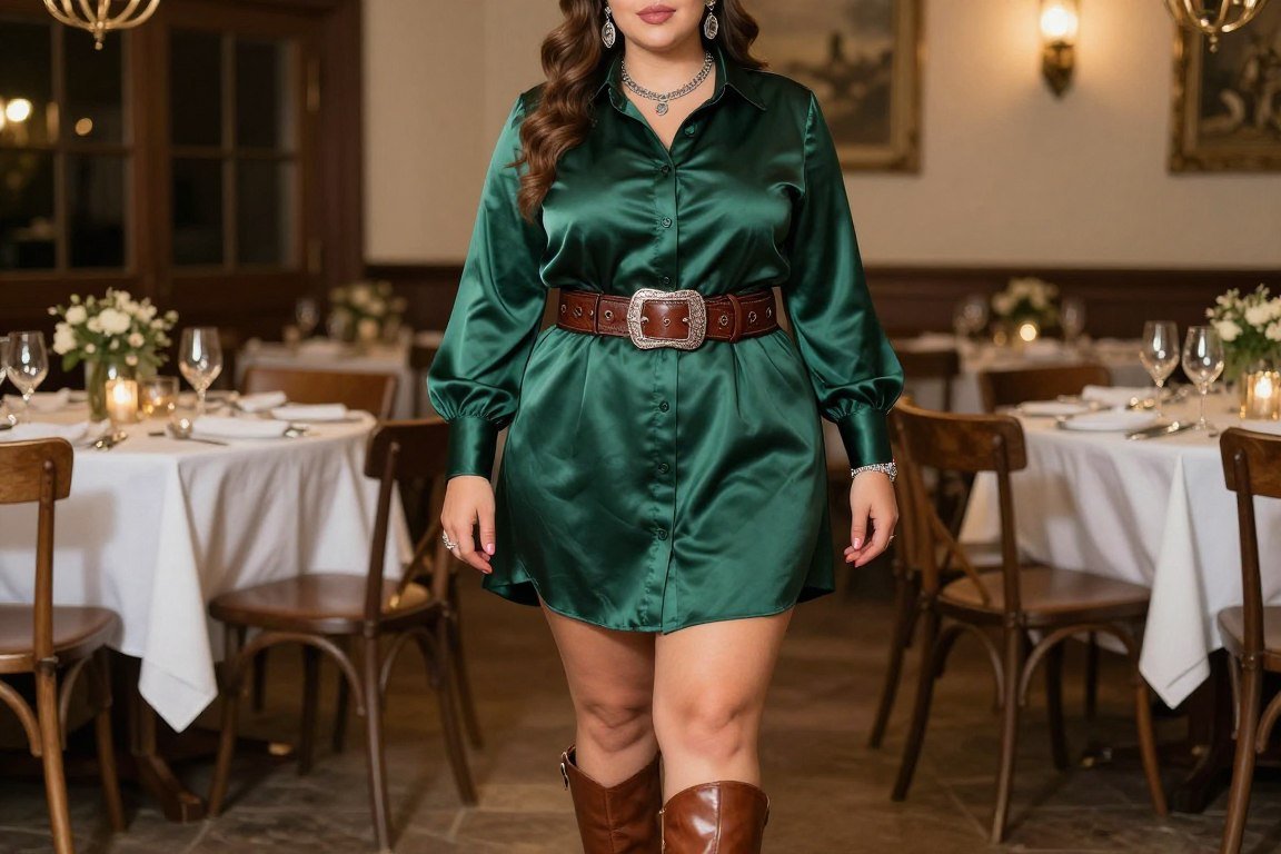 Plus size satin shirt dress western outfit