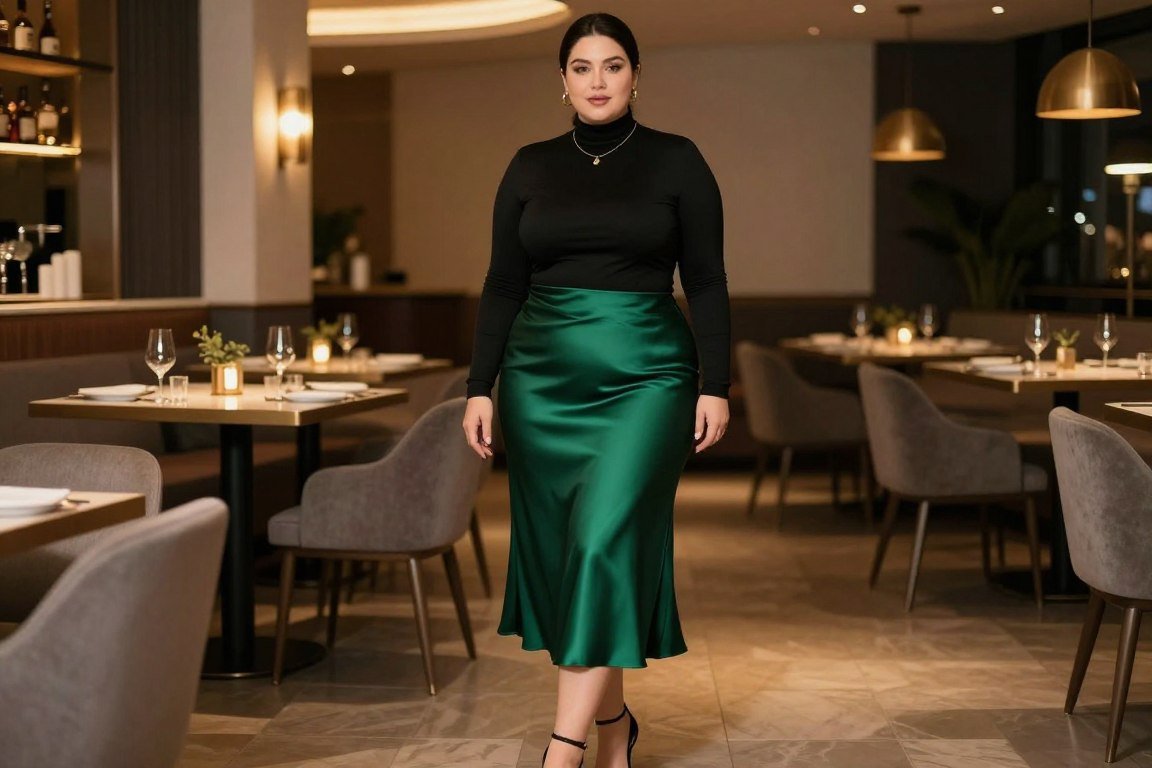 Plus size satin slip skirt 90s party outfit