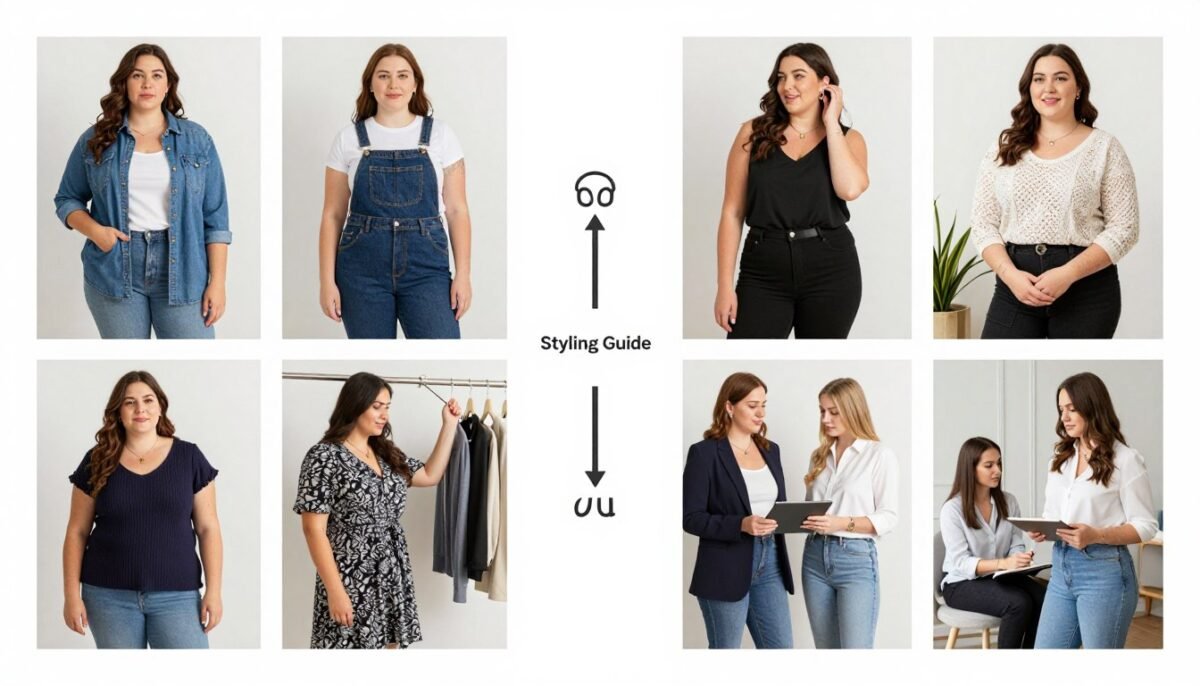 Plus size styling tips demonstration collage