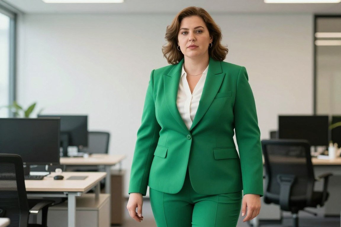 Plus size suit set in emerald green for powerful corporate statement