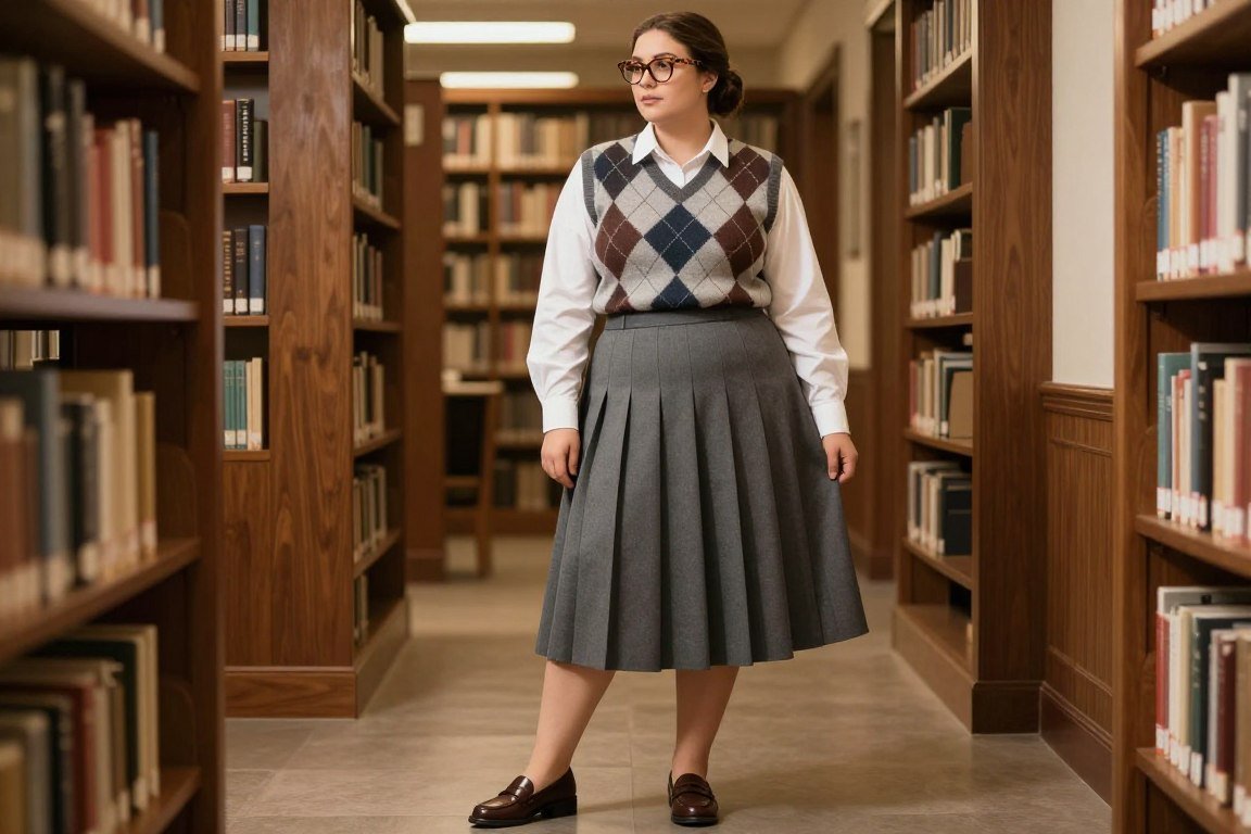 Plus size sweater vest outfit preppy 90s fashion