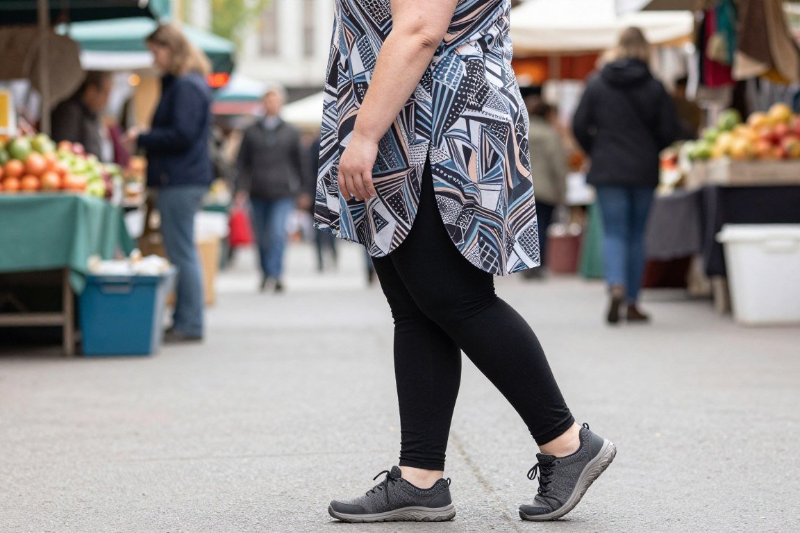 Plus size tunic top with leggings for comfortable city travel