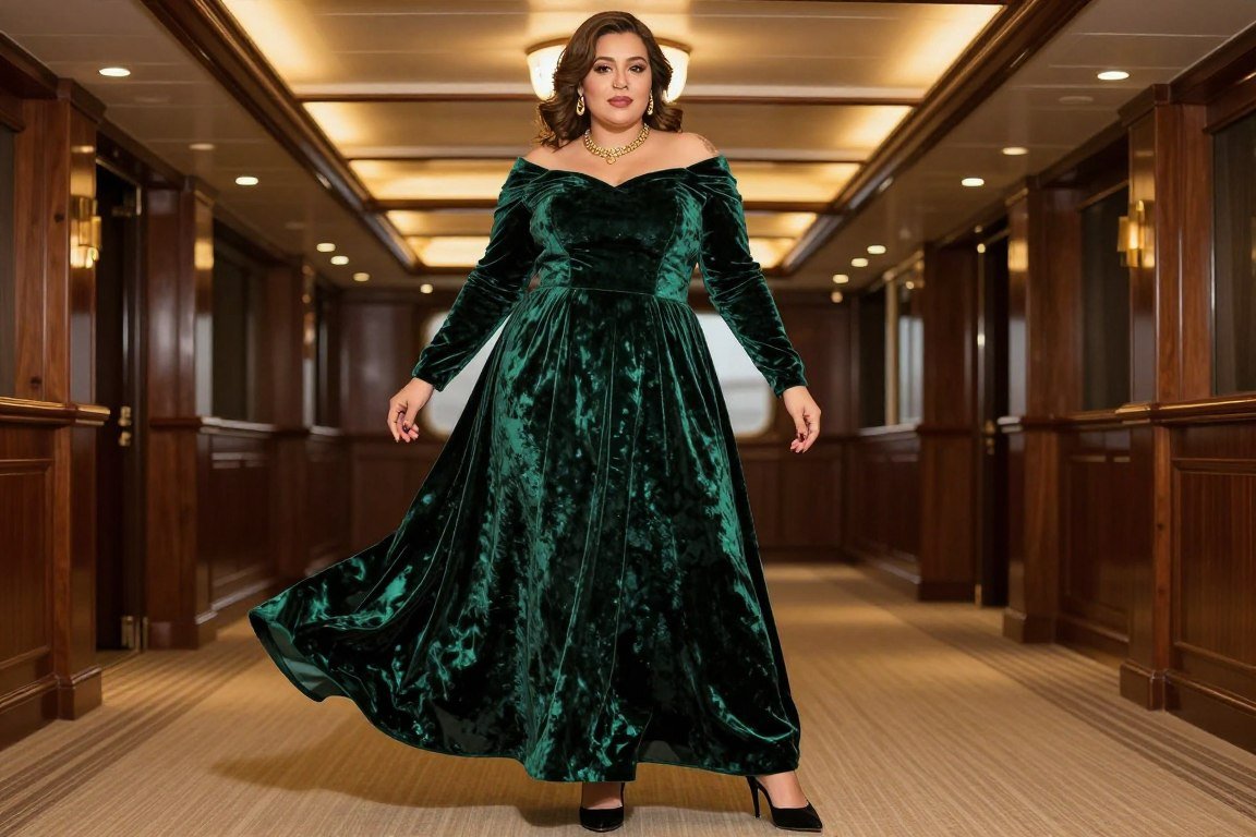 Plus size velvet maxi dress for cruise formal evening