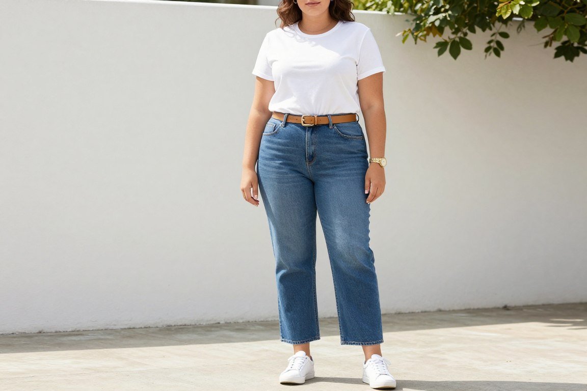 Plus size white tee and jeans minimalist 90s outfit