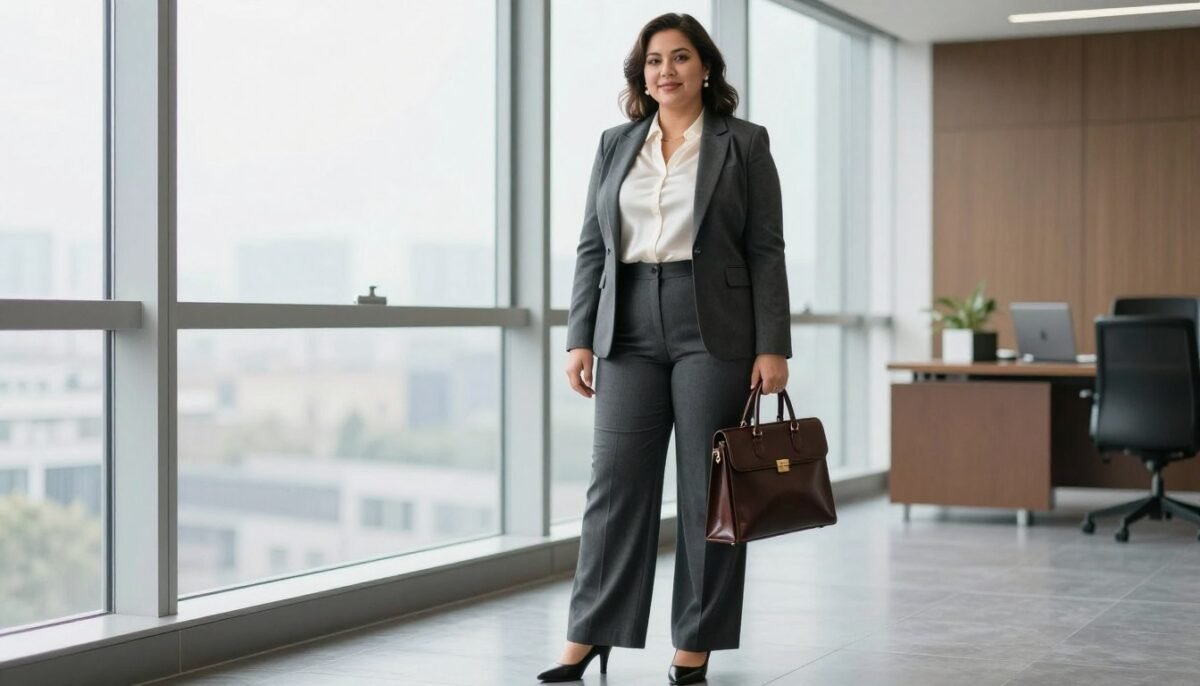 Plus size woman in professional old money office attire with blazer and tailored pants Plus size woman in professional old money office attire with blazer and tailored pants
