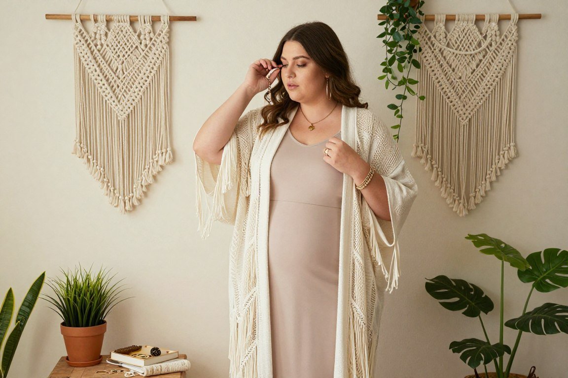 Plus size woman styling boho layering pieces