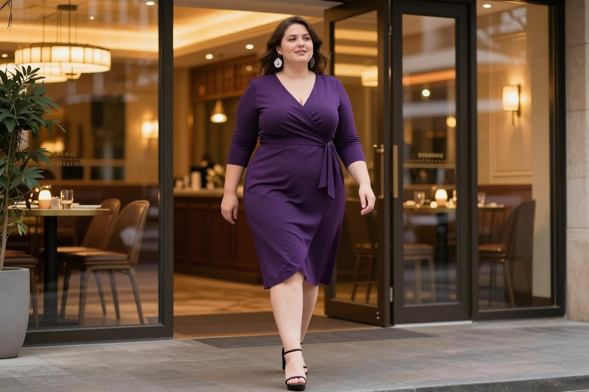 Plus size wrap dress for evening dining while traveling