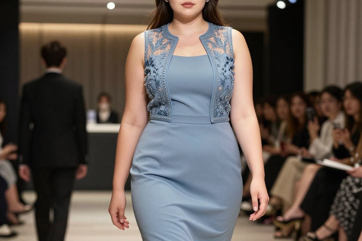 Slate blue dress with mesh jacket for elegant mother outfit