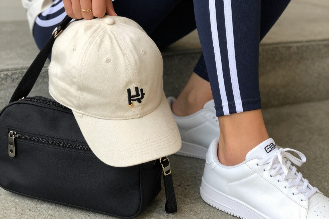 Sporty mom wearing accessories with athletic outfit