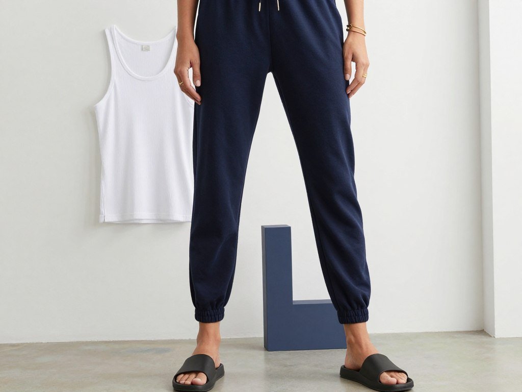athletic joggers styled with tank top and slides