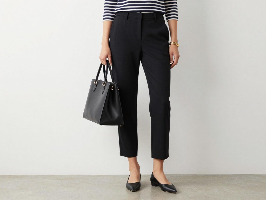 black ankle-length pants with striped top