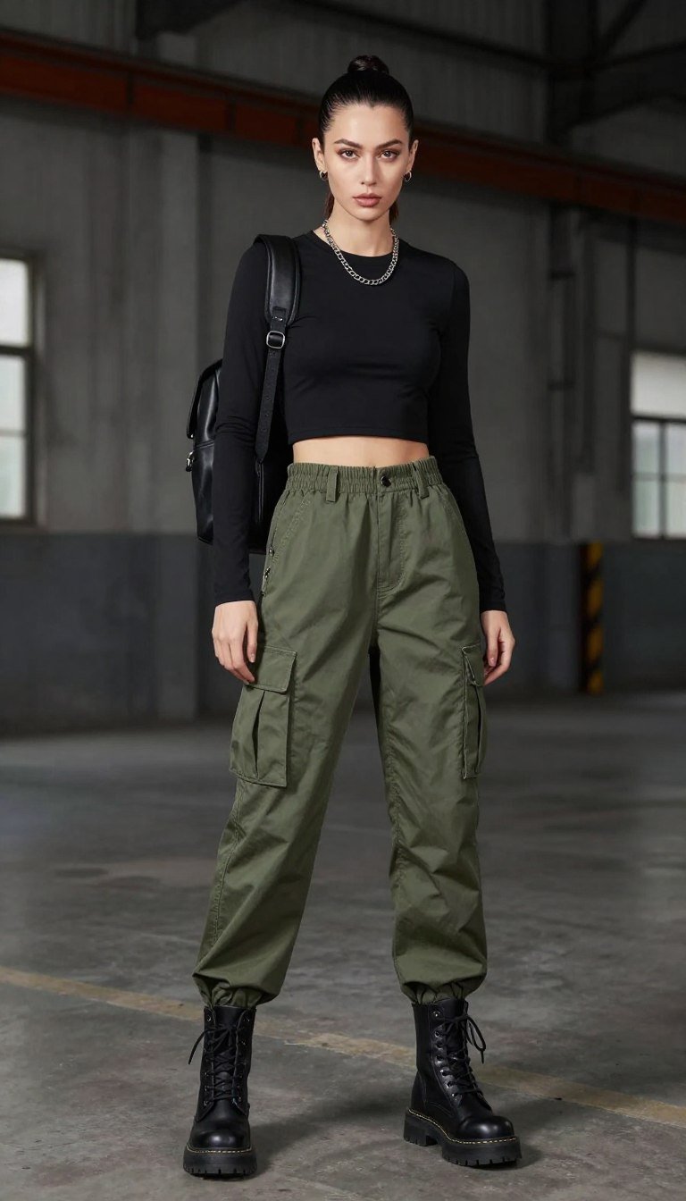 cargo pants baddie outfit with crop top