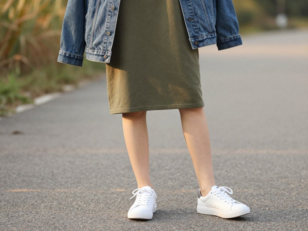 casual t-shirt dress styled with sneakers
