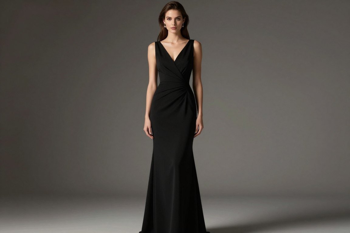 elegant black floor-length mother of the bride dress with sophisticated styling