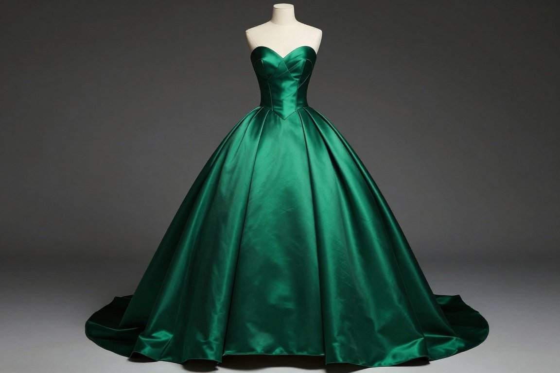 emerald green satin ball gown for mother of the bride with fitted bodice
