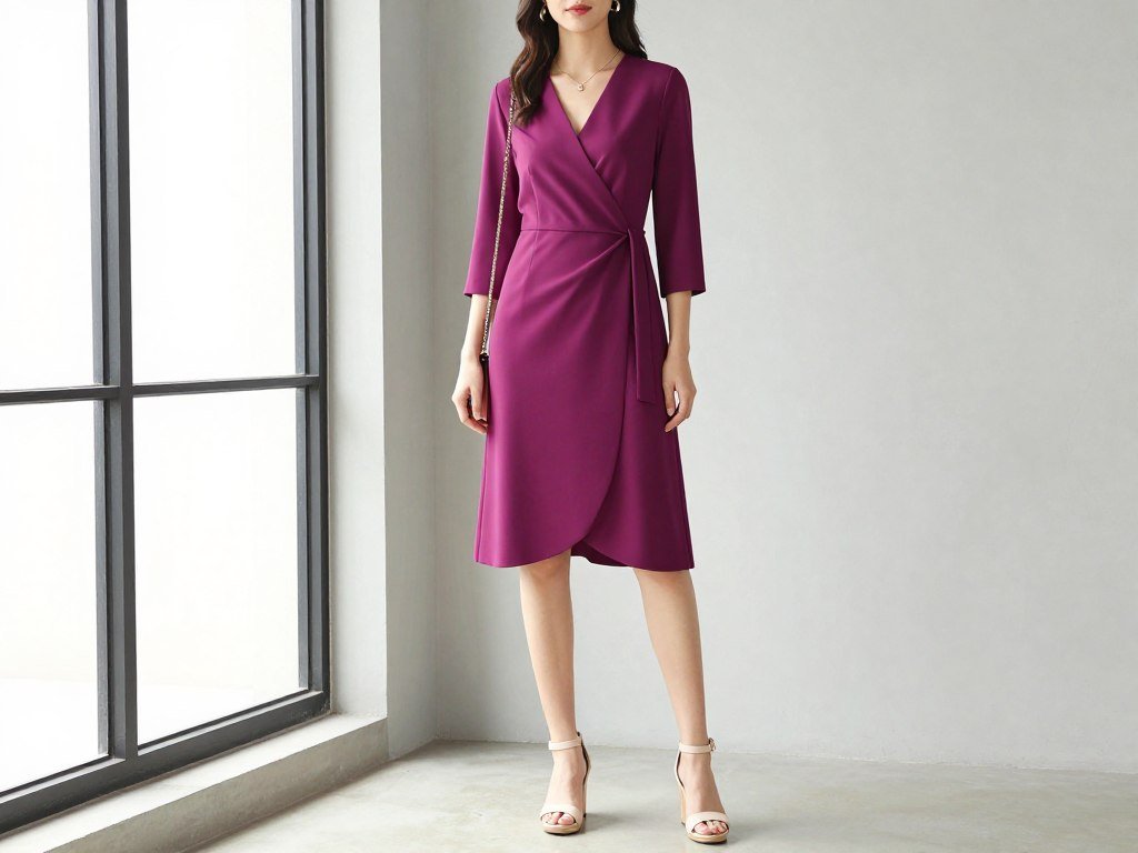 flattering wrap dress with wedge sandals