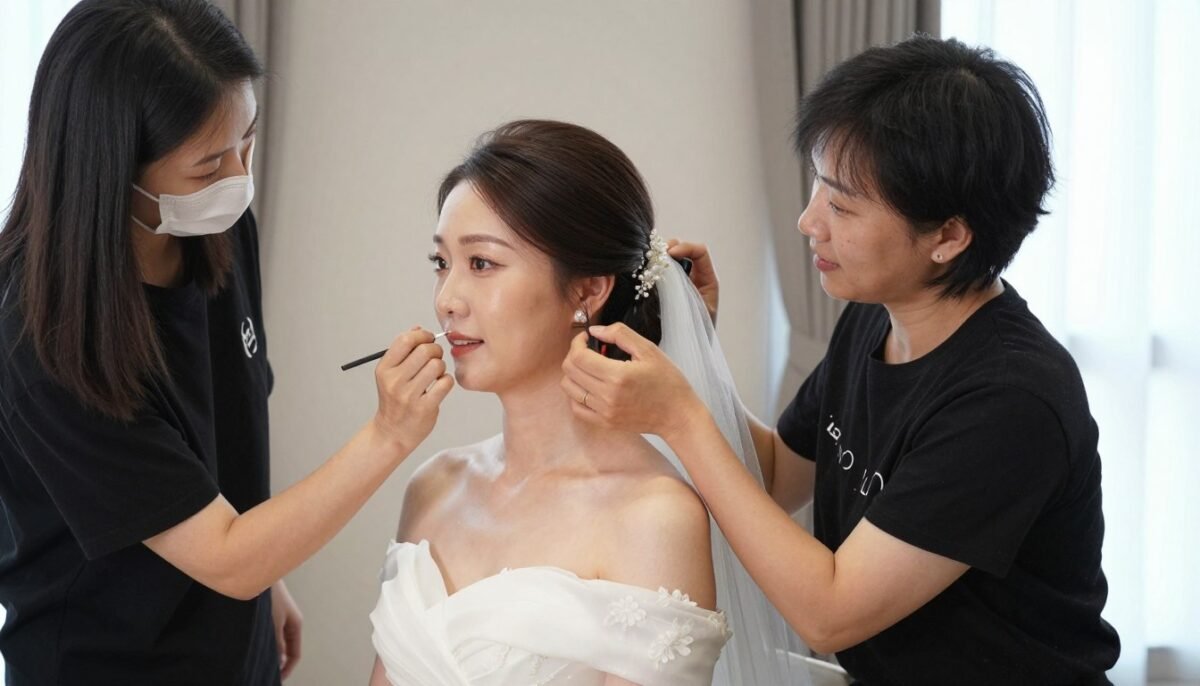 mother of the bride getting ready in elegant dress with professional styling