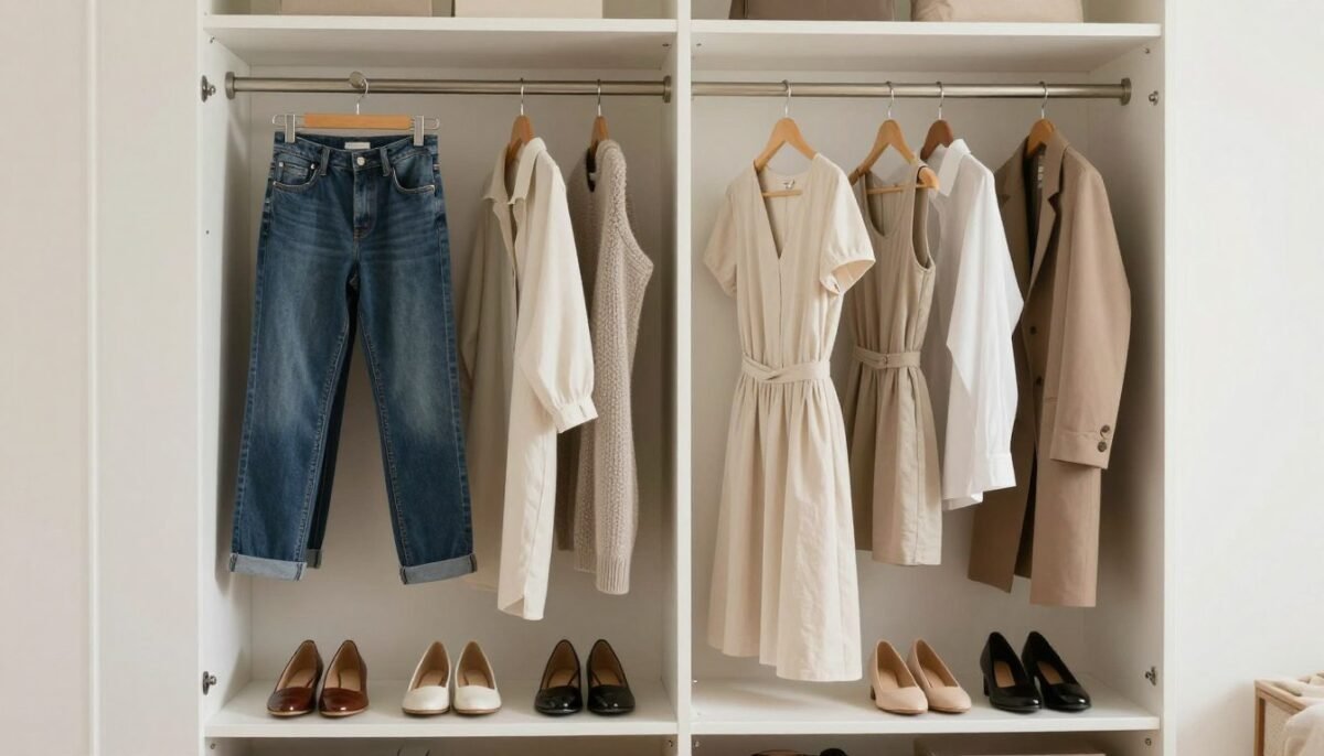 organized closet with simple versatile pieces