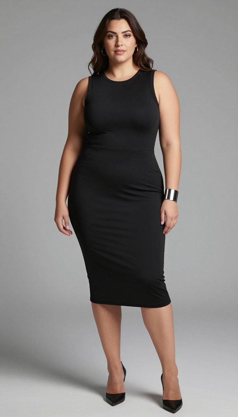 plus size black bodycon midi dress nu goth style