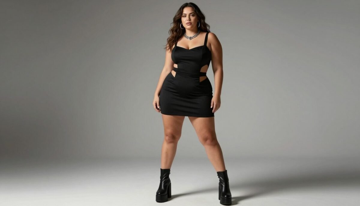 plus size gothic mini dress with modern geometric design