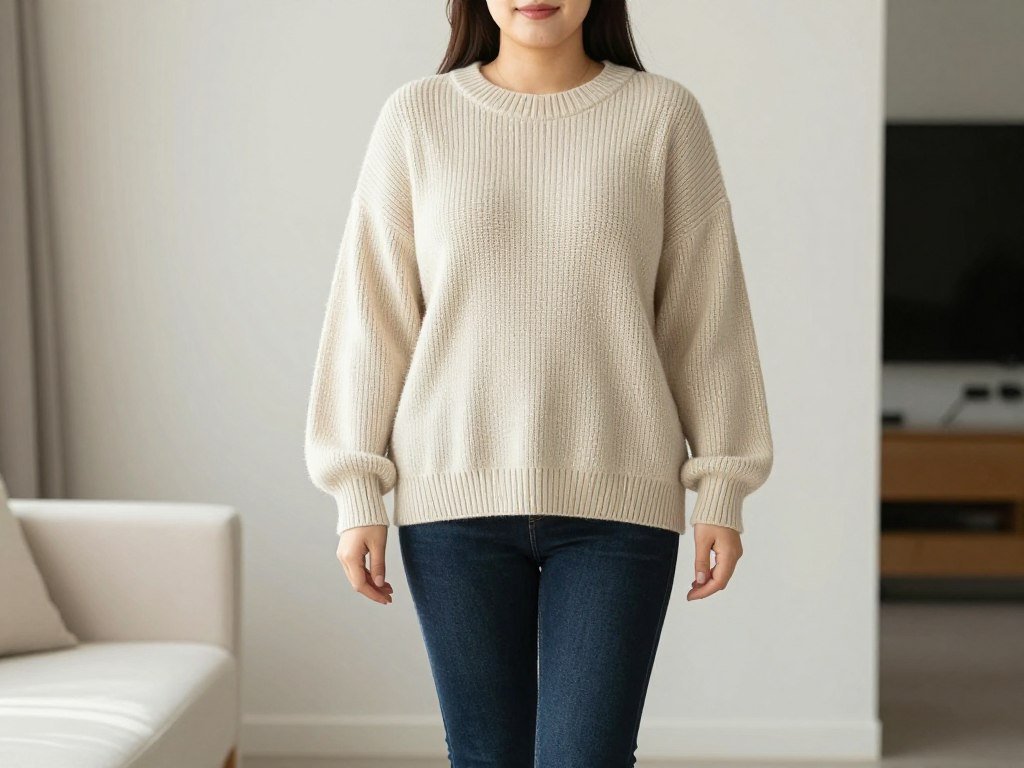 plus size mom wearing oversized sweater with skinny jeans