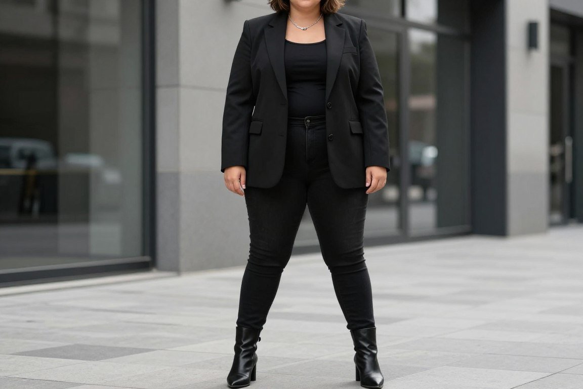plus size nu goth blazer outfit for work and style