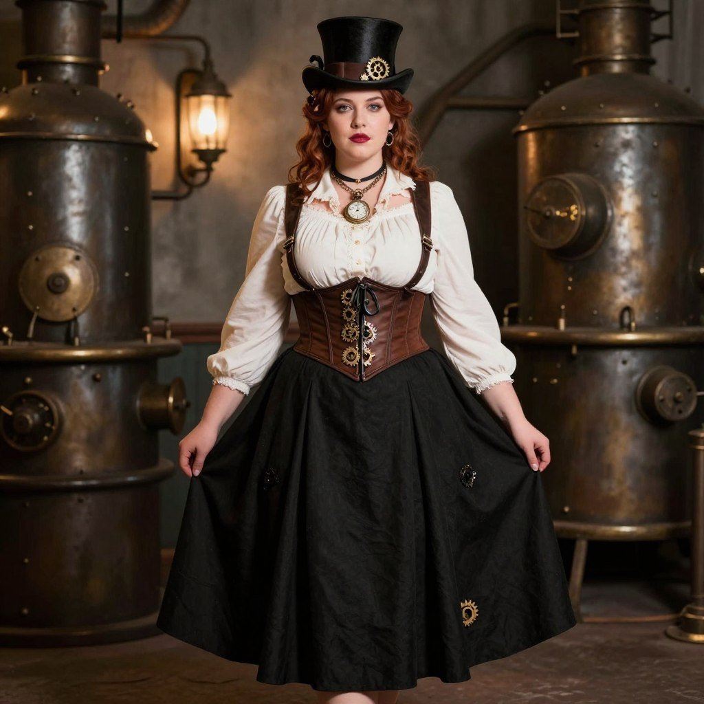 plus size steampunk Victorian goth outfit with accessories