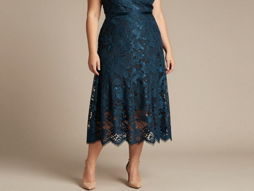 plus size woman in elegant lace overlay dress