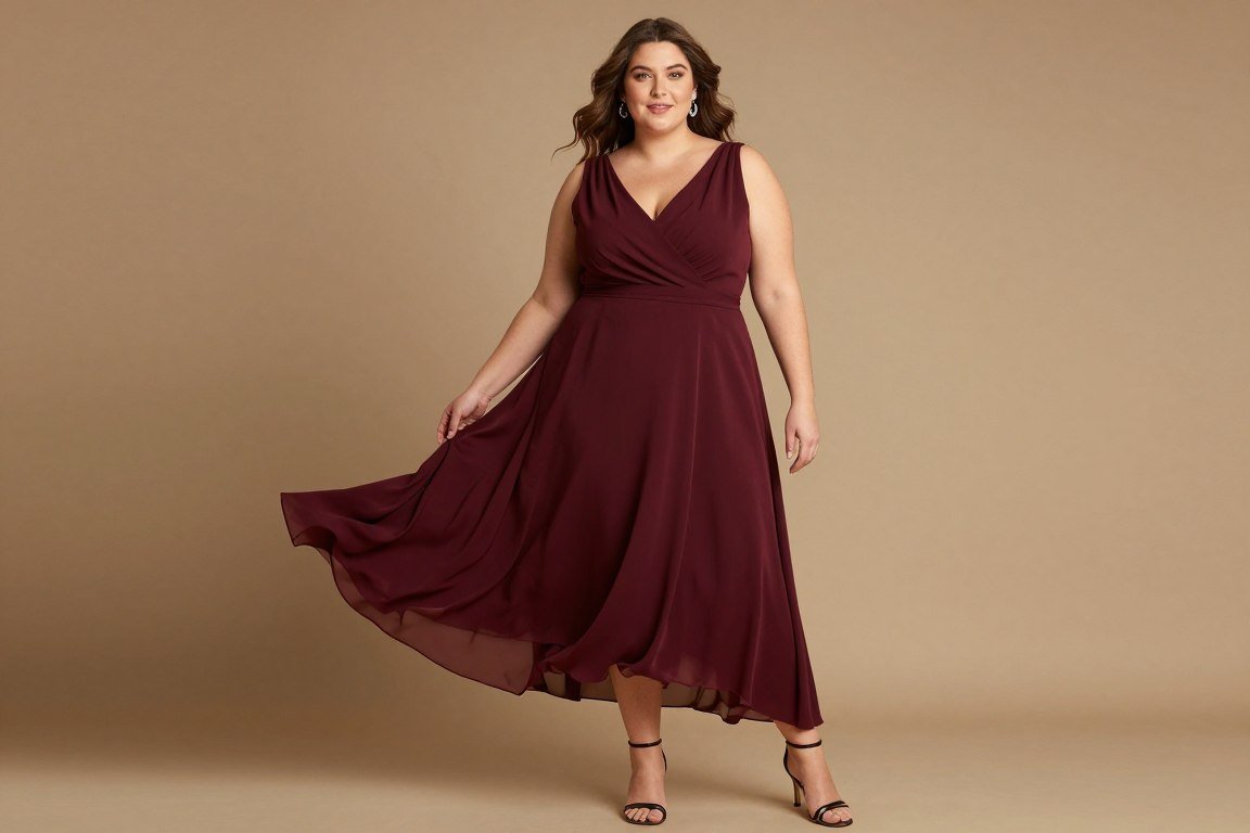 plus size woman in elegant midi dress for special occasion