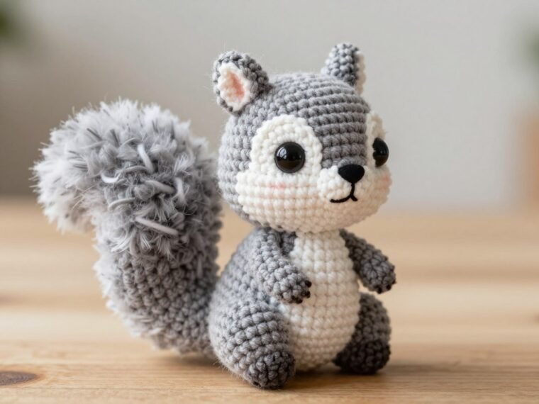 Adorable crochet squirrel pattern finished amigurumi with bushy tail