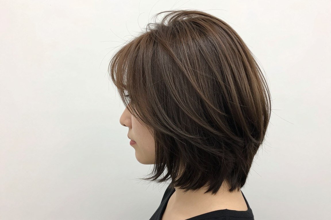 Angled choppy bob with longer front sections creating dramatic shape for fine hair