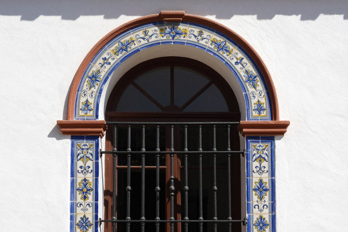 Arched window with Mexican tile detail