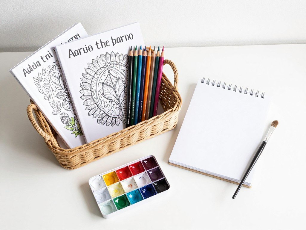 Art therapy gift basket with creative supplies
