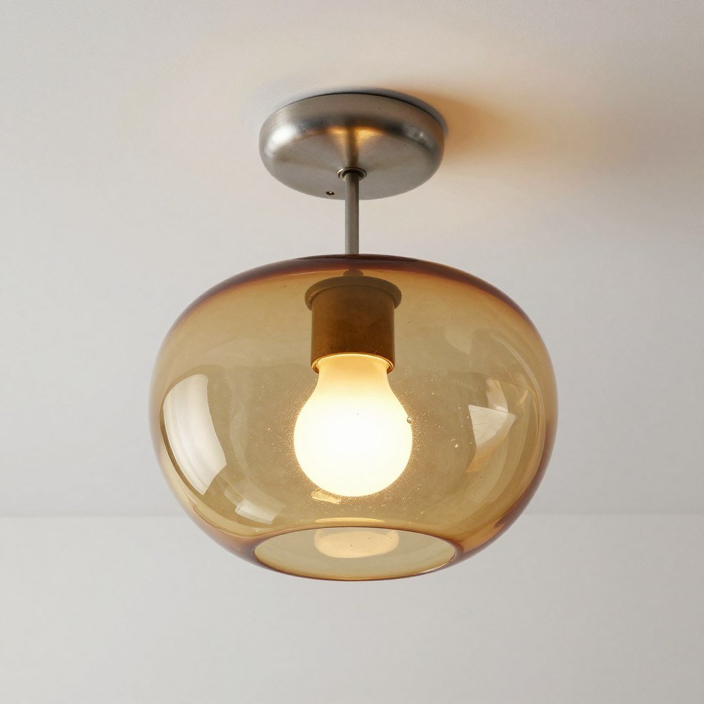 Artistic blown glass semi-flush mount in amber tones