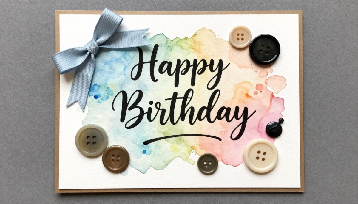 Artistic mixed media birthday card combining various craft techniques and materials