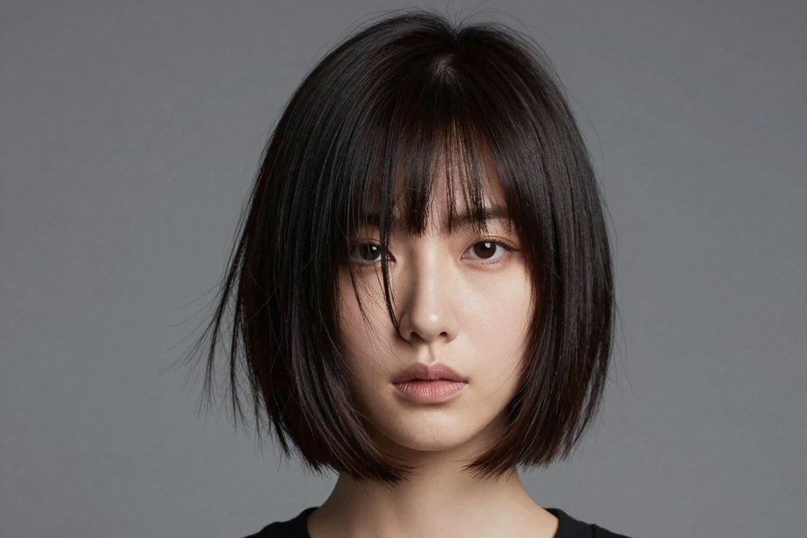 Asymmetrical bob with dramatic length difference for thin hair