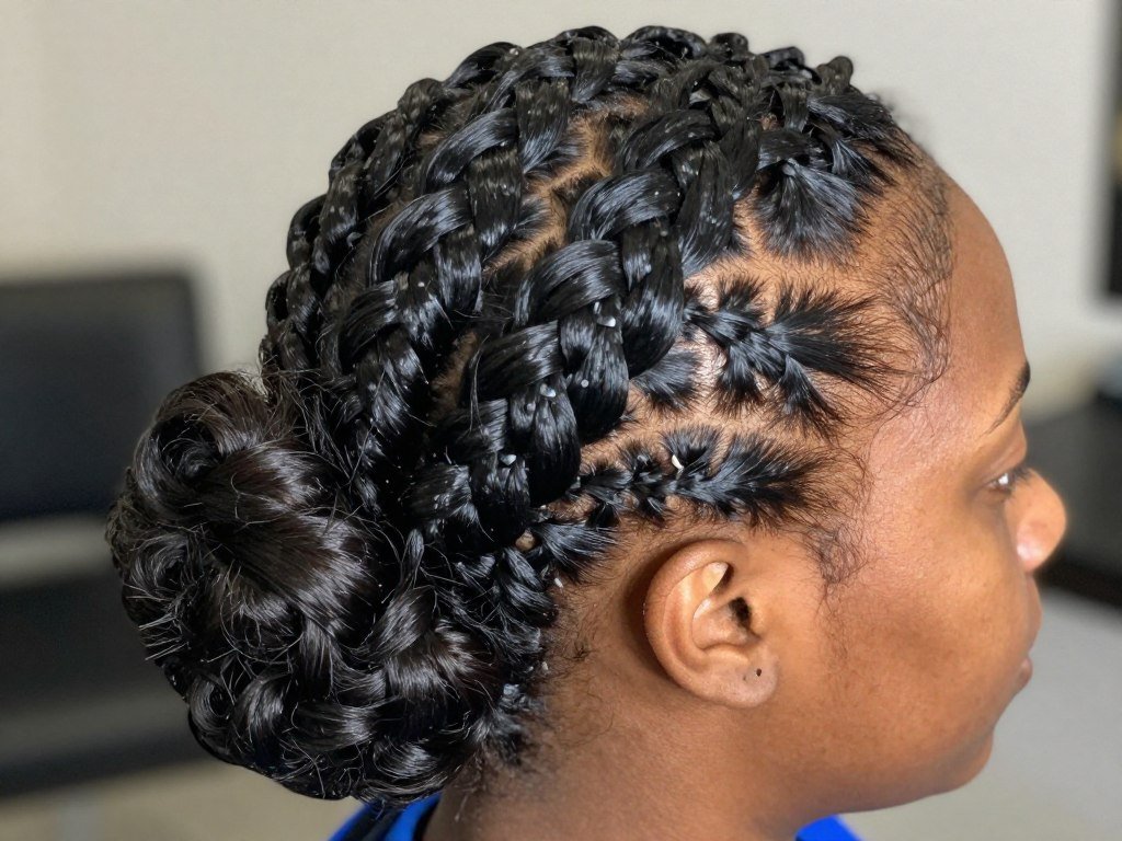 Asymmetrical braid detail showing off-center placement and modern technique